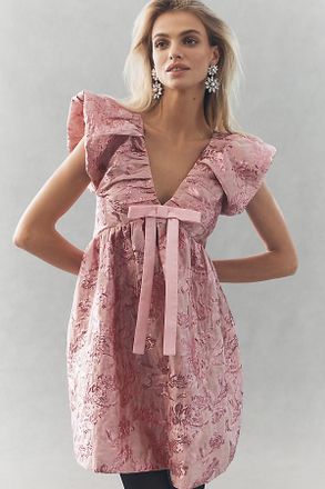 endless rose Babydoll Jacquard Bow Mini Dress