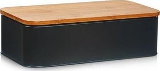 ZELLER Caja De Pan Moderna Negra Con Tabla De Bamb&uacute;