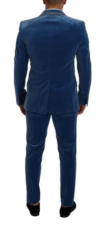 Dolce & Gabbana Mens Blue Sicilia Velvet Slim Fit 2 Piece Suit Cotton