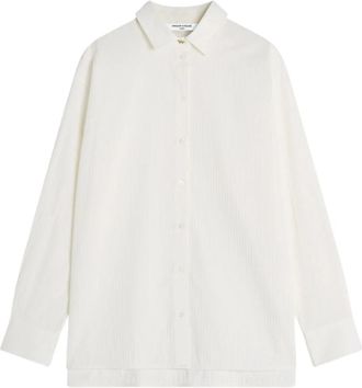 Maison Kitsun&eacute; Gestreept Katoen Zijden Casual Shirt - Dames - Overhemden - Wit - M - Katoen - Overhemden