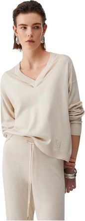 Liu Jo Maglia lurex - female - Liu Jo - V-neck Knitwear - Beige - XL - Knitwear