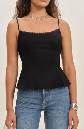Reformation Genevieve Lace Trim Camisole in Black at Nordstrom, Size 12