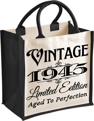 Generic 80th Birthday Midi Jute Bag1945 Vintage Limted Edition Aged To perfection (Black)