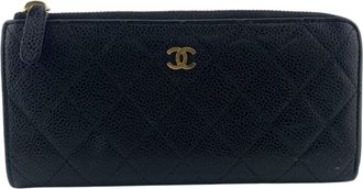 Chanel Matelasse Black Grained Calfskin Leather Long Wallet (Bi-Fold) (Pre-Owned)