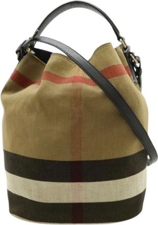 Burberry Pre-owned Bucket Bags, male, Brown, Size: ONE SIZE Pre-owned Ashby Canvas Leather 2way Shoulder Bag