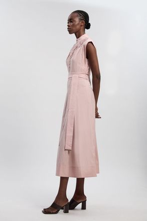 Karen Millen Womens Cotton Pleated Tie Waist Woven Midi Dress - Pink - Size 12 UK