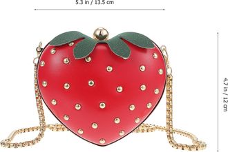Generic Red PU Leather Strawberry Crossbody Bag Chain Strap Compact 5.3X4.7X2.8 Inch Size, Suitable for Vacations, Parties, and Daily Wear