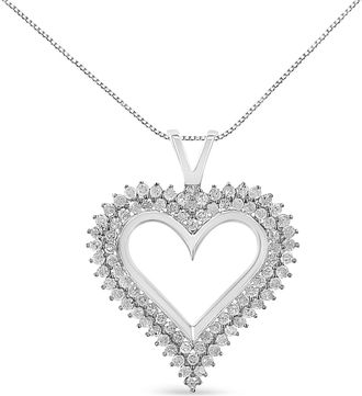 House of Brilliance 925 Sterling Silver Diamond Heart 18 Pendant Necklace
