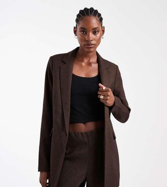 Vero Moda Tall Blazer sartoriale oversize effetto tweed color cioccolato in coordinato-Marrone