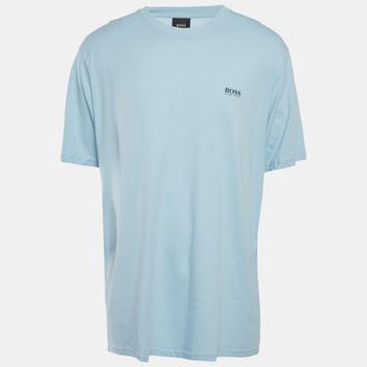 HUGO BOSS Boss By Hugo Boss Light Blue Logo Print Jersey Crewneck T-Shirt