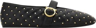 Ferragamo Schoenen, Dames, Zwart, 38 1/2 EU, Leer, Nappa Leren Ballerinas met Studs en Haak-en-oogsluiting