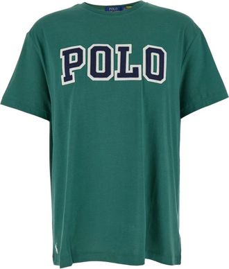 Polo Ralph Lauren Tops, Heren, Groen, M, Katoen, Groene Crewneck T-shirt met Logo