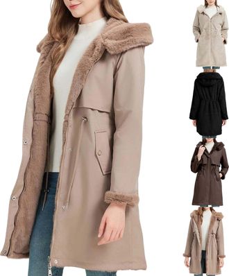 Generic Womens Coats Winter Fleece Lined Long Jackets for Women Warm Windproof Parka Coat Reversible Plush Thermal Waterproof Elegant Ladies Fleece Jackets Fu