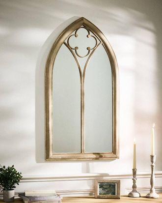 Dibor Vintage Style Pointed Arch Mirror Decorative Indoor Decor Window Mirror H105cm x 56cm in Grey | Size: Large