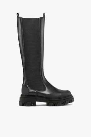 Ganni Black Cleated High Chelsea Boots in - Size 10 Recycled Leather