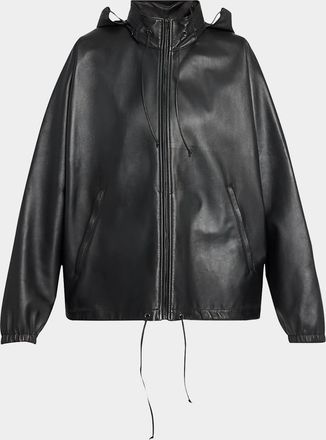 The Row Jilly Leather Zip Hooded Jacket