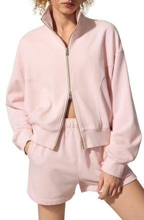 LilySilk SILKERRY Oversized Heirloom 89 Zip Stand Collar Jacket in Blush-Pink at Nordstrom, Size X-Large