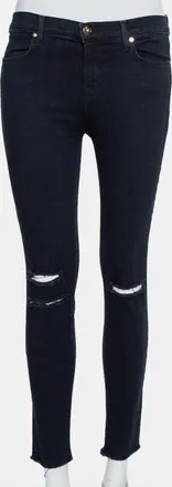 J Brand Navy Blue Denim Cropped Skinny Distressed Blue Mercy Jeans
