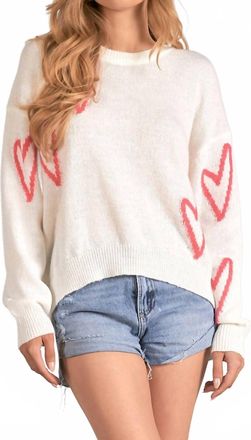 Elan Heart Long Sleeve Sweater In Off White