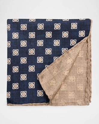 Brunello Cucinelli Men & apos;s Medallion Double-Face Silk Pocket Square