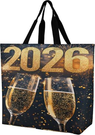 Generic Happy New Year 2026 Tote Bag Reusable Grocery Shopping Bags Large Travel One Shoulder Handbag for Picnic Work