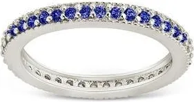 Sterling Forever Cubic Zirconia Pav&eacute; Thin Band Ring in Silver/sapphire at Nordstrom, Size 10