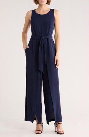 Connected Sleeveless Tie Waist Jumpsuit in Navy at Nordstrom Rack, Size 16