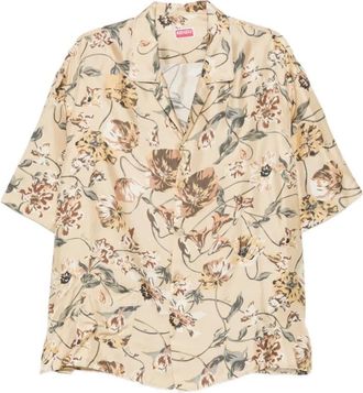 Kenzo Camicia a maniche corte con stampa floreale e colletto alla cubana - - Shirts - Uomo - Beige - S