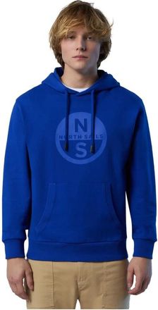 North Sails Cotton Hoodie Sweatshirt met Logo Print - Heren - Hoodies - Blauw - L - Katoen - Hoodies & sweatvesten