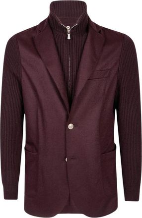 Eleventy Gelaagde Ribgebreide Jas - Heren - Blazers - Rood - M - Wol - Jassen