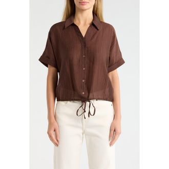Adrianna Papell Short Sleeve Tie Hem Button-Up Shirt in Chickory Coffee at Nordstrom Rack, Size X-Large
