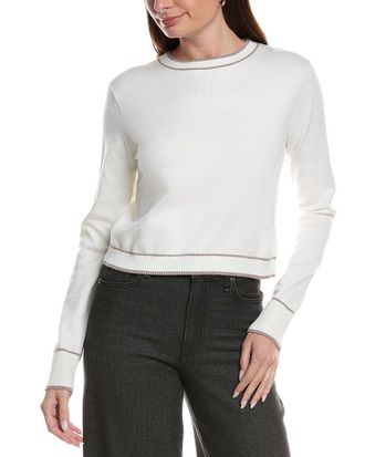 Theo & Spence Theo And Spence Stripe Trim Cropped Crewneck Sweater