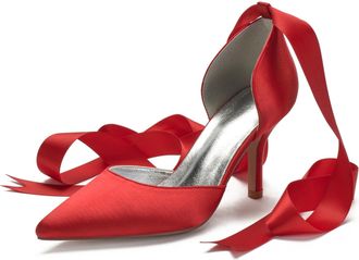 Miyoopark Women Shoes Heels for Wedding Closed Pointed Toe Evening Pumps Shoes M519 Red UK 7.5
