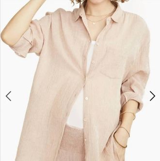 Hatch Boyfriend Petal Gingham Cotton Shirt In Beige