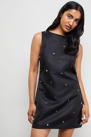 Warehouse Womens Embellished Structured Sleeveless Sequin Mini Dress - Black - Size 10 UK