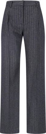 Lardini Dark Grey Wool Pinstripe Straight-Leg Pants
