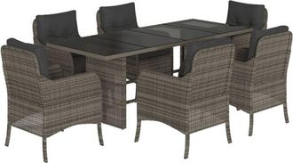vidaXL Set Comedor Jard&iacute;n 7 Pzas Y Cojines Rat&aacute;n Sint&eacute;tico Gris Vidaxl