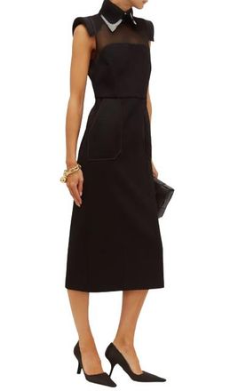 Fendi Pvc Layered Collar Mesh-panelled Wool Dress Size 38
