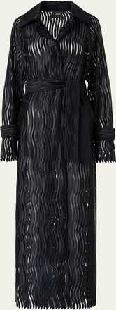 Akris Wave Embroidered Single-Breasted Long Coat