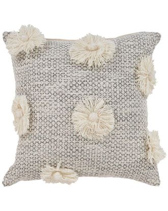 LR Home Lr Home Lily Woven Grey Floral Fringed Decorative Pillow