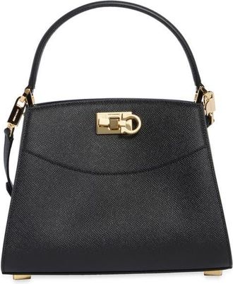 Ferragamo Small Studio Box Leather Top Handle Bag in Nero at Nordstrom