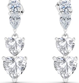 HauteCarat Lab Created Diamond Heart Drop Earrings in 18K White Gold at Nordstrom