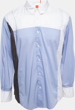 HUGO BOSS Boss Orange By Hugo Boss White/blue Cotton Blend Button Front Full Sleeve Shirt