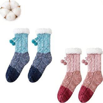 Generic Knitted Ultra-Thick Slipper Home Socks, Ultra-thick Slipper Home Socks, Calf-Length for Girls Gift with Grippers Non Slip Fleece Lining Heat Holding (