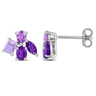 Mimi & Max Multi-Gem Cluster Stud Earrings Sterling Silver