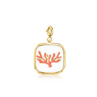 Ross-Simons White Agate and Orange Enamel Coral Reef Charm in 18kt Gold Over Sterling