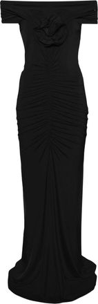 Nissa floral-appliqué off-shoulder maxi dress - women - Spandex/Elastane/Polyester - 42 - Black