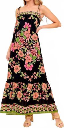 Flying Tomato Printed Woven Maxi Dress In Black And Pink