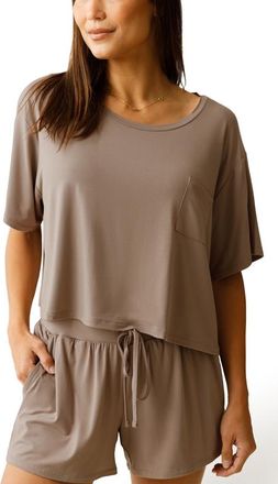 Kindred Bravely Aria Casual Cropped Short Sleeve Top in Taupe at Nordstrom, Size X-Large