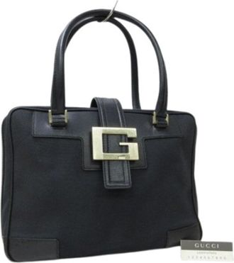 Gucci Black Canvas Leather Handbag Shoulder Bag Tote Bag (Pre-Owned)